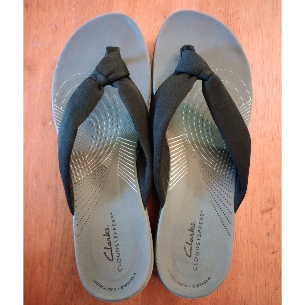 Clarks Black Strap Gray Footbed Women's Cloudsteppers Sandals